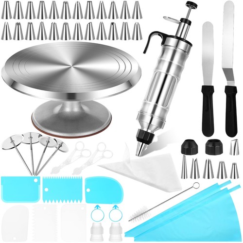 154 Pcs Aluminum Cake Decorating Tools Kit with 12 Inch Aluminum Cake Turntab...