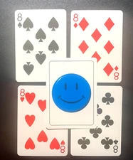 Swap Playing Card  SMILEY FACE  Lot of 4 EIGHTS  Spades Diamonds  Clubs Hearts