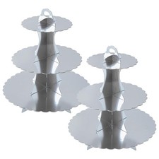 Silver 3-Tier Cupcake Stand, Cardboard Cupcake Tower Display for Parties