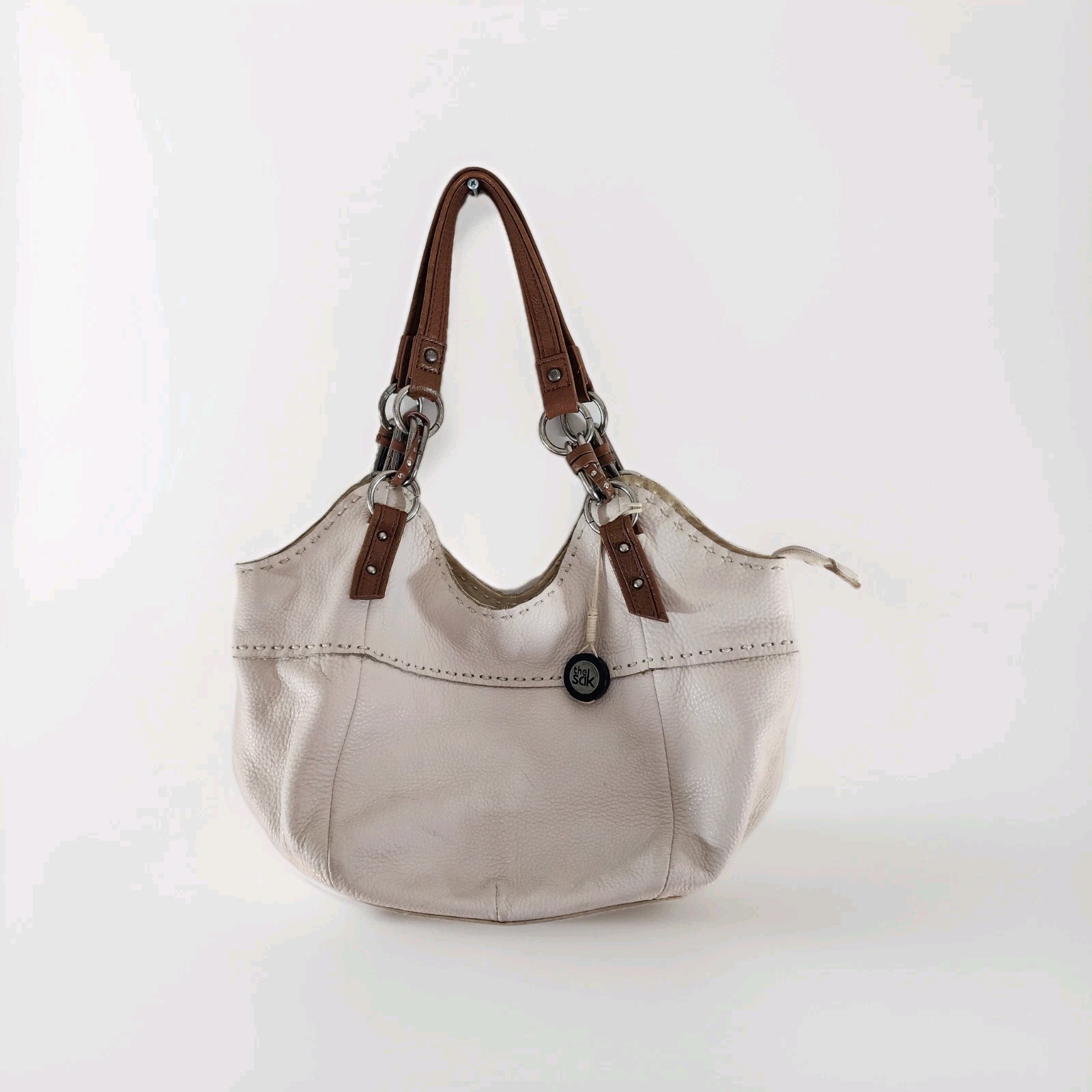 The Sak Pebbled Soft Genuine Leather Hobo Bag Brown Handle Bag Charm