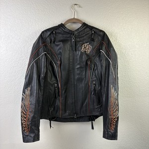 RARE Harley Davidson Women’s Embroidered Wings Leather Riding Jacket Size MED