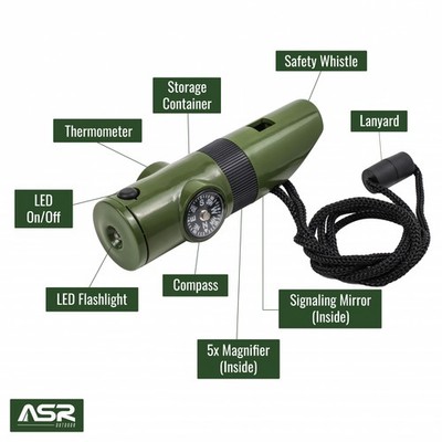 Kids Camping Outdoor Survival Multitool with Whistle Compass, 7 in 1 Flashlight