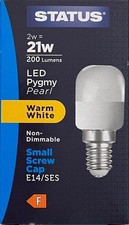 2W=21W LED PYGMY APPLIANCE FRIDGEBULB PEARL WARM WHITE SES/E14 200 LUMENS STATUS