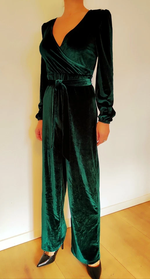 Damen Overall Jumpsuit Samt Optik Grün Neu Gr L 40 Women New Suit - Bild 2 von 4