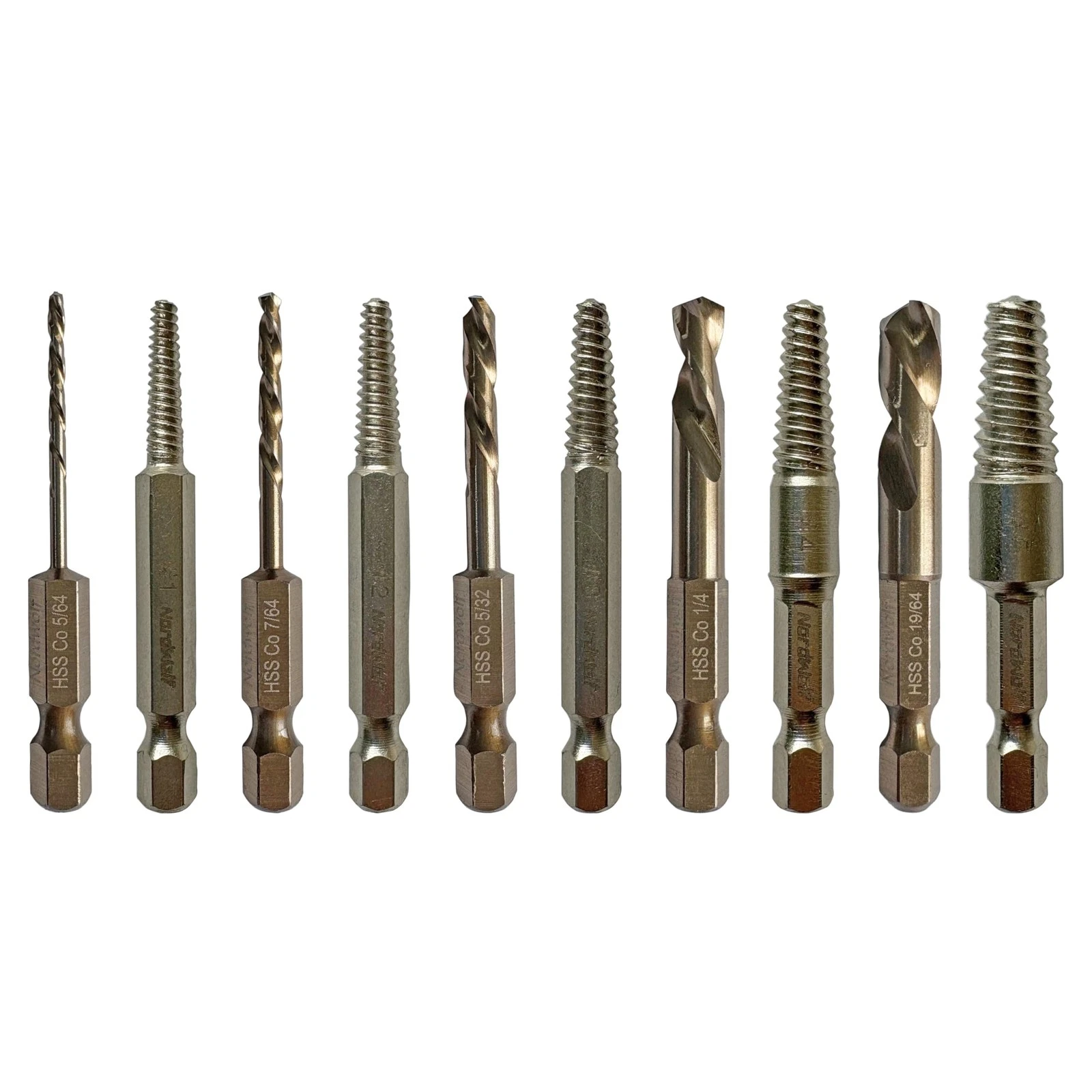 10-Piece Stubby Left Hand Reverse Drill Bit and Screw Extractor Set, M35 Coba... - Picture 1 of 7