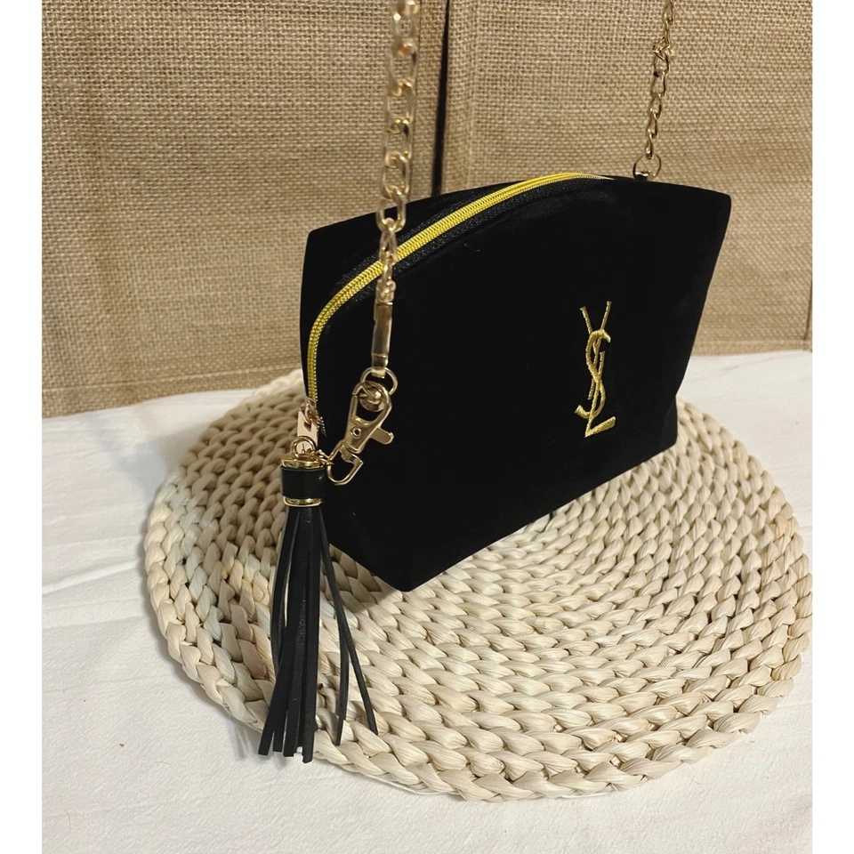 YSL Yves Saint Laurent Beaute Maquillaje Terciopelo Negro / Bolsa de Cosméticos / Bolso Xbody Foto 3 de 4