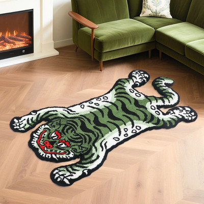 Tibetan Tiger 5x3 Ft Soft Washable Nonslip Rug - Green Home Decor