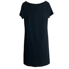 Talbots Sheath Dress Black 100% Cotton Small Round Neck Short Sleeve Knee Length