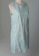 Hutch M Mint Green Sleeveless Openwork Leaf Lace Layered Shift Dress USA Made