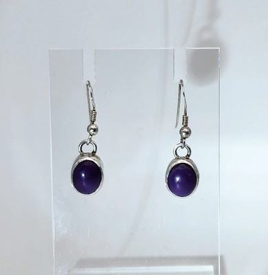 Allison Lee Native Navajo Sterling Silver Purple Turquoise Dangle Earrings