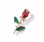 BROOCH - Red Rose Enamel Flower Brooch on Gold Stem - Gift for Mum