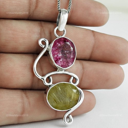 Snake Rutile Solid 925 Sterling Silver Bezel Women Gift Unique Ethnic Pendant - Picture 5 of 8