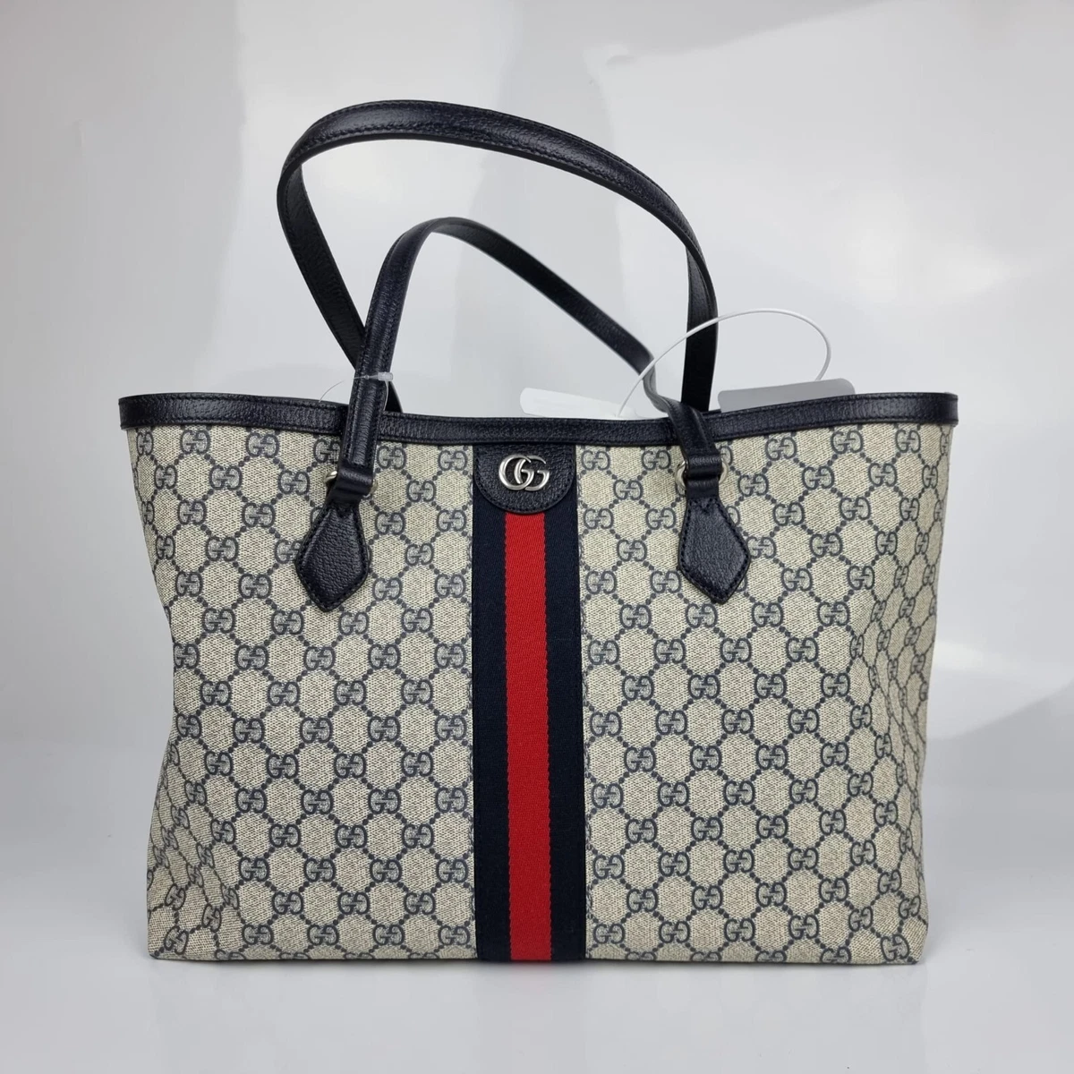 Gucci Ophidia GG Beige/Blue Canvas Tote Bag New