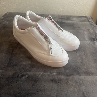 Nautica Mariam Woman's 1/2 Sneaker Shoes Summer White with Zipper Pull 