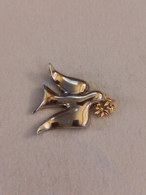 Pin's colombe métal doré et émail blanc - Catho Rétro