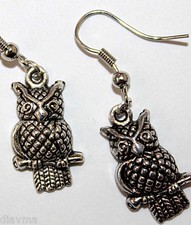 dark silver owl bird earrings (P1)
