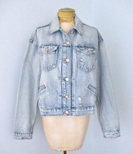 NWT Old Navy Light Wash 100 Cotton Denim Trucker Jean Ripped Jacket Pockets L