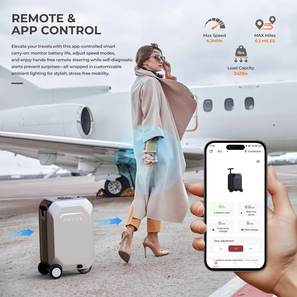 Maleta inteligente montable 31L 20 pulgadas equipaje eléctrico scooter ligero + APP Foto 2 de 4