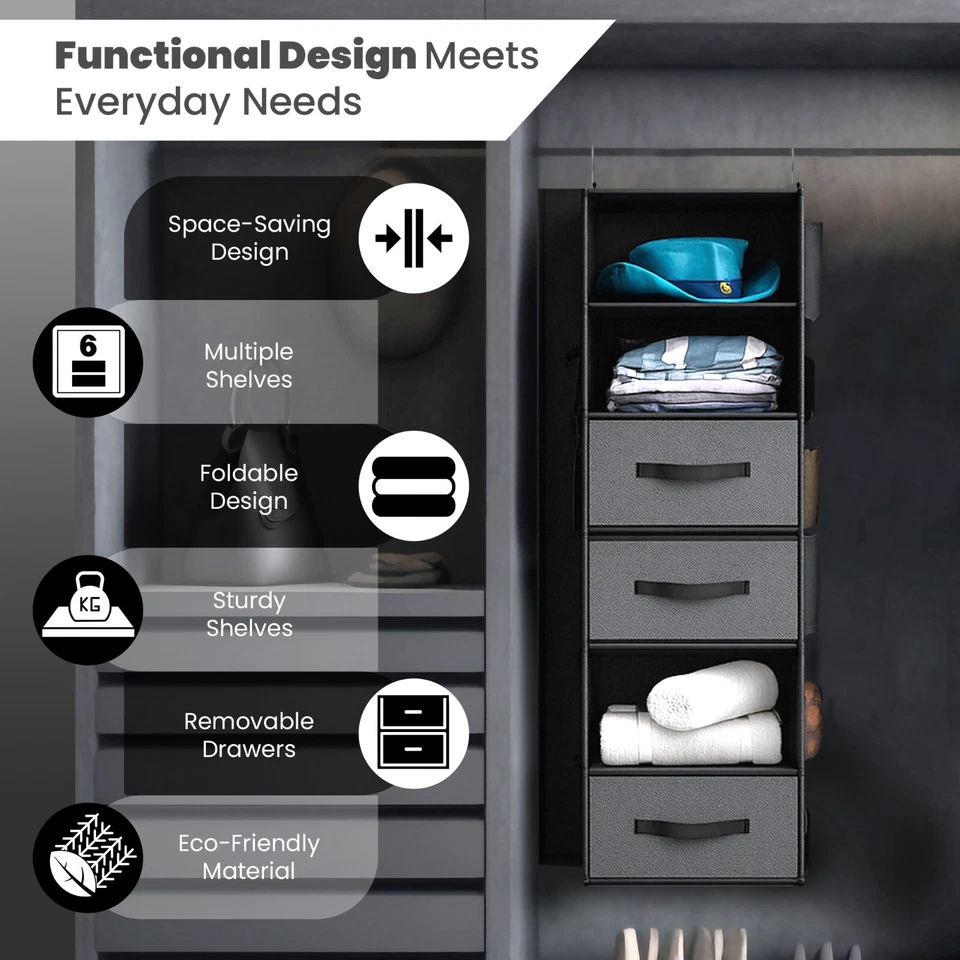 6 полок 3 ящика подвесной шкаф органайзер мульти отсек хранения для одежды - Изображение 3 из 4