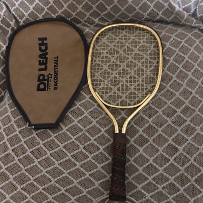 Vintage DP Leach Racket Racquetball Racquet~Aluminum Gold Tennis with Cover.