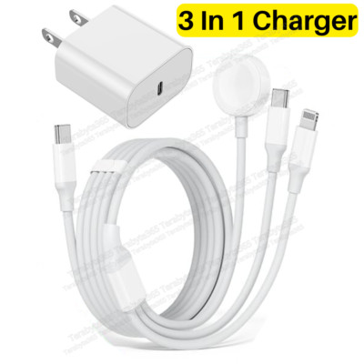 For Apple Watch iWatch 9 8 7 6 5 4 3 Magnetic 3 in 1 Charger Charging Cable Cube
