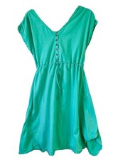 Neon Buddha Vintage Women’s Cotton Dress – Green, Asymmetrical Hem, Size L