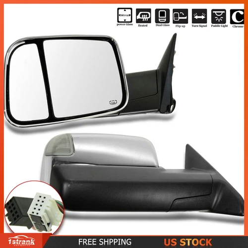 Chrome Power Heated Tow Mirrors For 2009-2017 Dodge Ram 1500 2010-2017 2500 3500