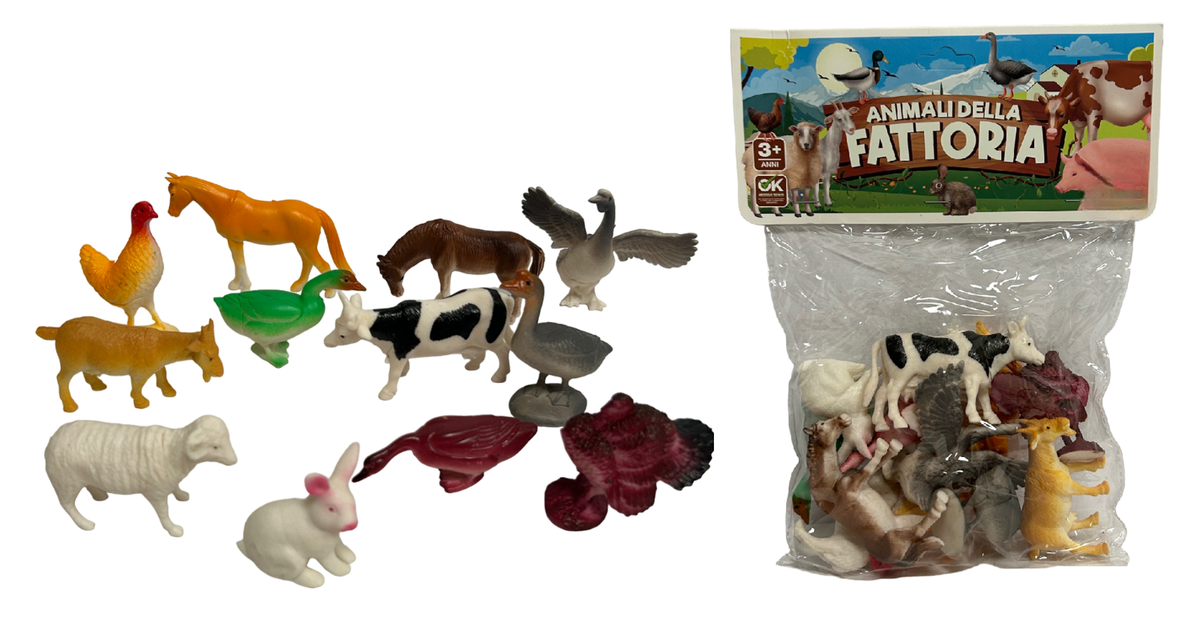 Set Animali Plastica Giocattolo per Bambini Busta Animali Fattoria