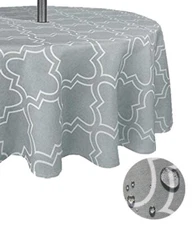 Tektrum 60 inch Round Moroccan Tablecloth-Umbrella Hole Zipper-Spill Proof-Grey