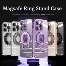 Clear Magnetic Case For iPhone 15 14 16 Pro Max 13 Magsafe Ring Stand Slim Cover
