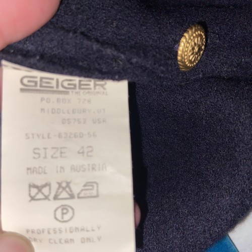 Geiger Jacket Womens 12 US EU 42 Wool Gold Button Navy Sweater Vintage Austria - Picture 8 of 9