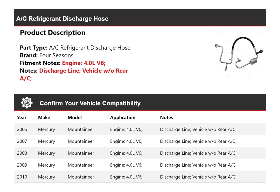 Manguera de descarga de refrigerante aire acondicionado Mercury Mountaineer 2006-2010 4 estaciones 2007 Foto 2 de 4