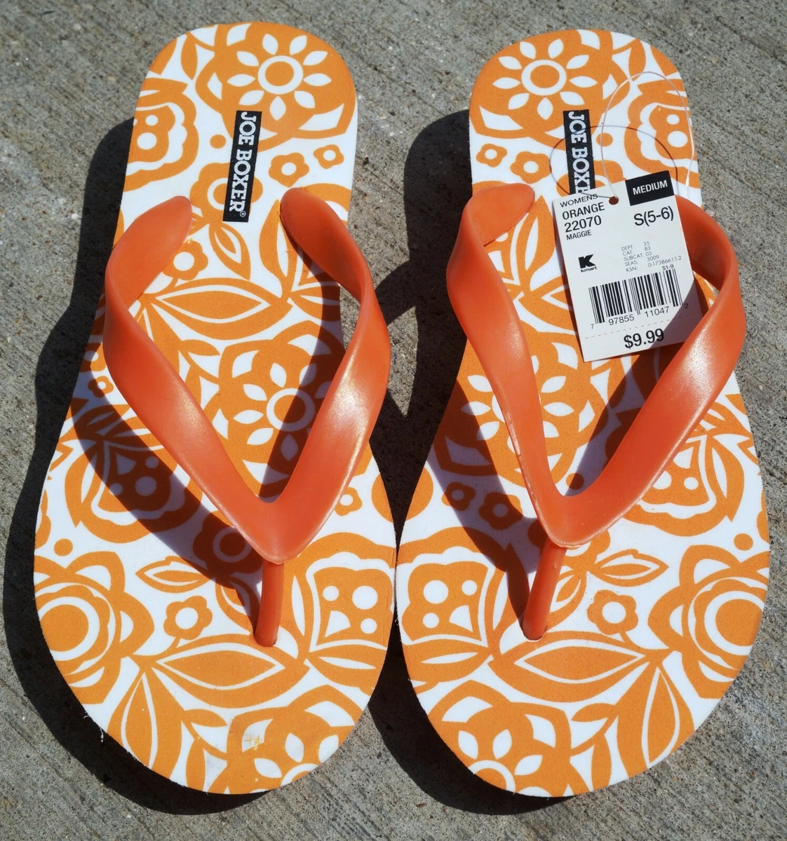 JOE BOXER WOMEN S SMALL 5 6 MAGGIE FLIP FLOP SANDALS ORANGE WHITE WEDGE SLIDES