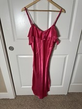 Vintage Cinema Etoile Slip Dress Nightgown W/Ruffle NWT Sz Small Pink Satin