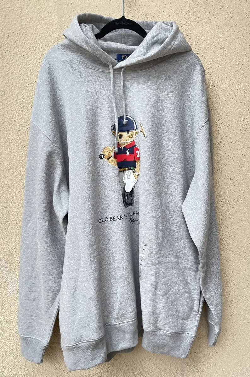 Polo Ralph Lauren Bear Polo Player Men's Hoodie Sport Grey Fleece , Size  3XB