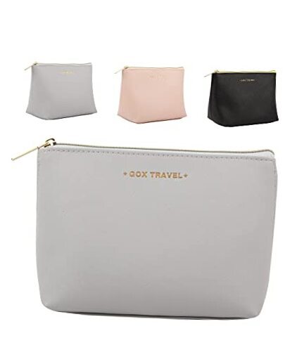 Water-Resistant Grey Small Travel Makeup Bag with Zipper-image
