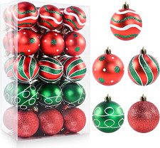 30PCS Christmas Ball Ornaments, Red Green White Christmas Tree Ball Ornaments, 2