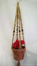 MACRAME PLANT HANGER 40 inch Vintage Style with Beads  * CHOOSE 6mm CORD COLOR *