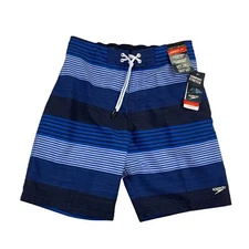 Speedo Mens Border Line Performance 20" E-Board Shorts Swim Trunks Blue S