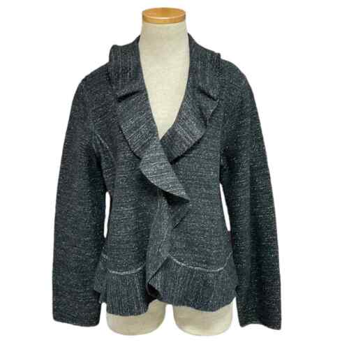 Jones New York Collection Cardigan Women's L Large Alloy Gray NWT Wool Ruffles - Picture 1 of 14