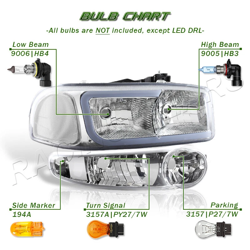 FAROS LED DRL CROMADOS APTOS PARA GMC YUKON/SIERRA DENALI + PARACHOQUES CON REFLECTOR TRANSPARENTE Foto 3 de 4