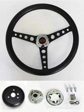 Chevelle Nova Camaro Impala Black on Black Steering Wheel Black/Red Cap 14 1/2"