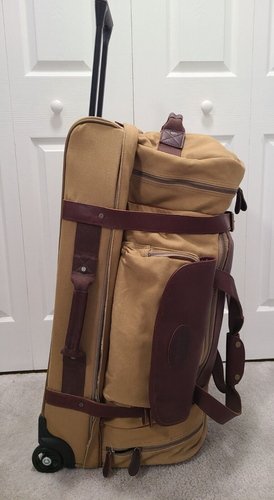 Bob Timberlake 32 Inch Canvas/Leather Wheeled Duffel Bag Luggage. Very Good.