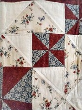Wall Hanging/Lap Quilt, Machine Pieced, Hand Quilted Teal, Burgundy 38 X 38"