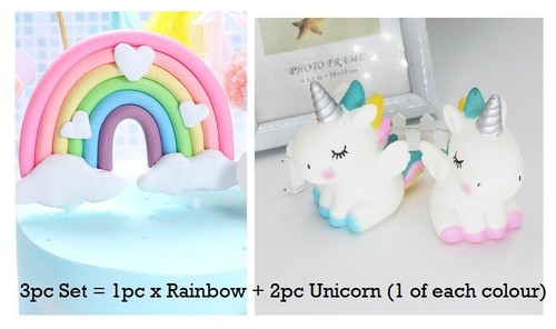 Unicorn Rainbow Figures Pastel Colours Cake Topper Toys Pink Blue 1/2/3pcs NEW - Picture 17 of 17