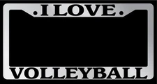Chrome METAL License Plate Frame I LOVE VOLLEYBALL Auto Accessory