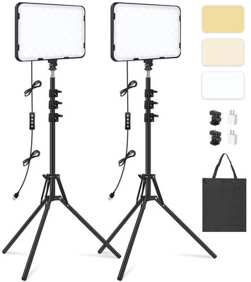 2 Pack LED Video Light with 63'' Tripod Stand, Obeamiu 2500-8500K Dimmable... 