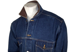Chaqueta vaquera mediana vintage Malboro Country Store - cuello de cuero - forro a cuadros