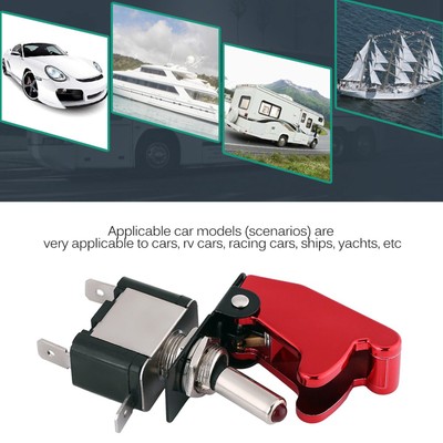 12V 20A Racing Car Red Cover LED Light SPST Toggle Rocker Ignition Switch Contro