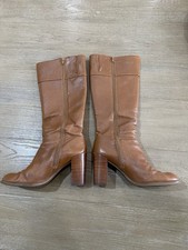 NINE WEST Chala Boots REAL Leather Tall Heel Brown Size 9.5 Womens Vintage